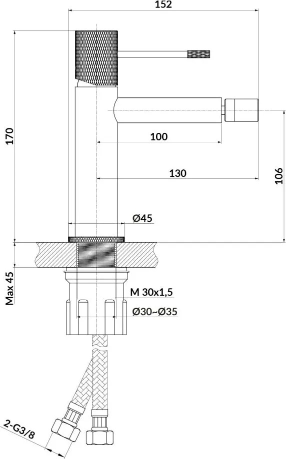 Baterie bideu, cupru periat , Cersanit Zen Cupru