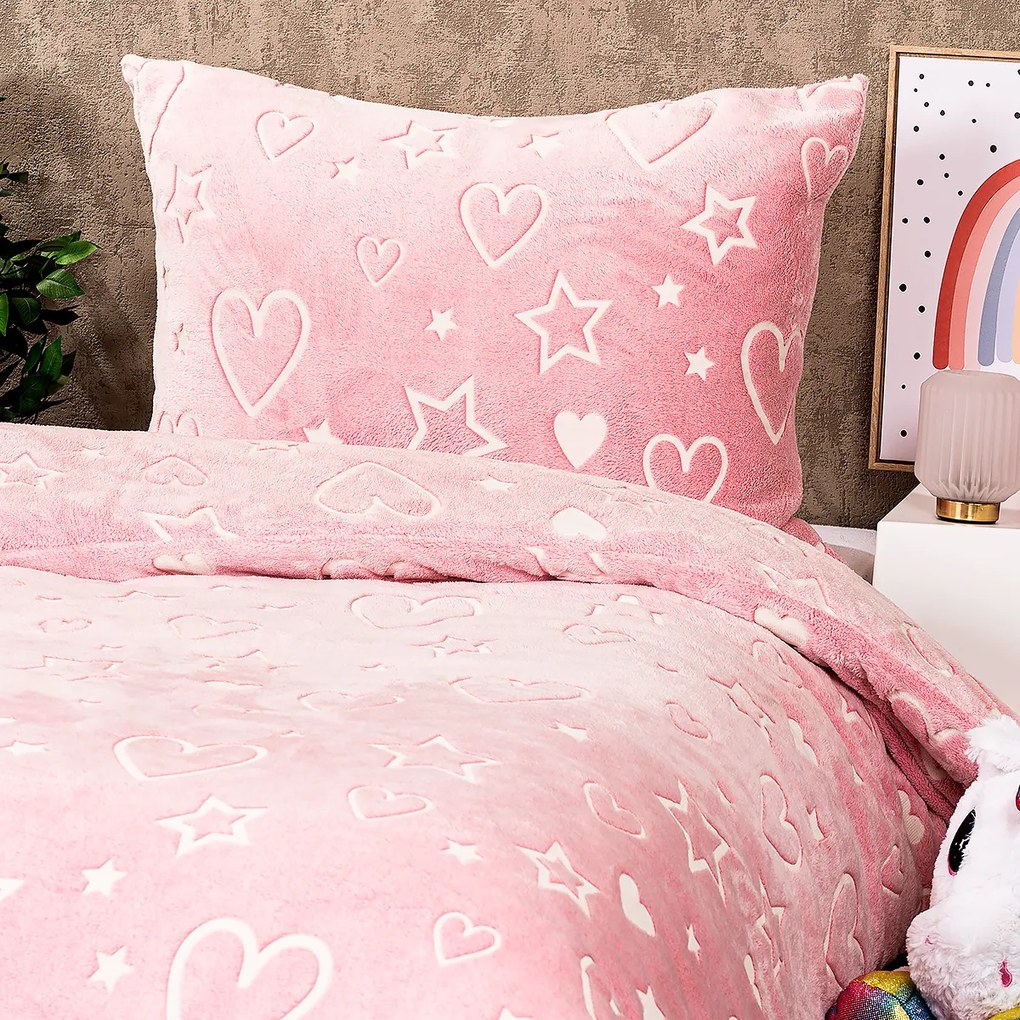 4Home Lenjerie de pat luminoasă din microflanelHeart, 140 x 200 cm, 70 x 90 cm