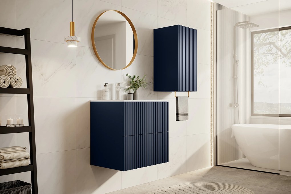 Raft de baie suspendat Nicole 70 cm - MDF albastru marin
