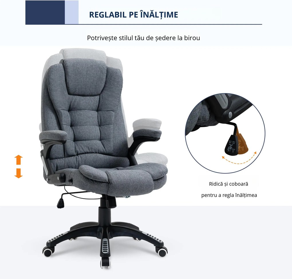 Vinsetto Scaun de Birou Ergonomic, Gri, Înclinabil, Înălțime Ajustabilă, 67x72x110-120cm, Confort Superior | Aosom Romania