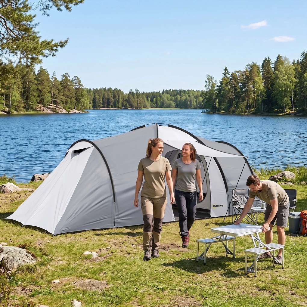 Outsunny Cort Camping 4-5 Persoane 2 Camere Familie Impermeabil Baldachin 590x245x193cm Gri | Aosom Romania