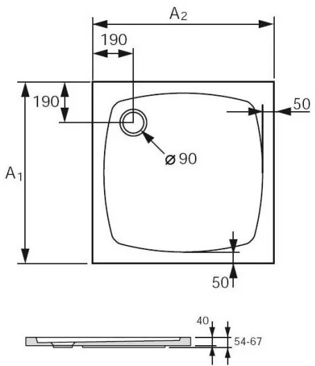 Cadita de dus patrata, Huppe Streamline, 90x90cm, H4cm, 250102.055