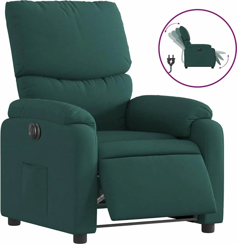 vidaXL Fotoliu rabatabil electric, verde închis, material textil