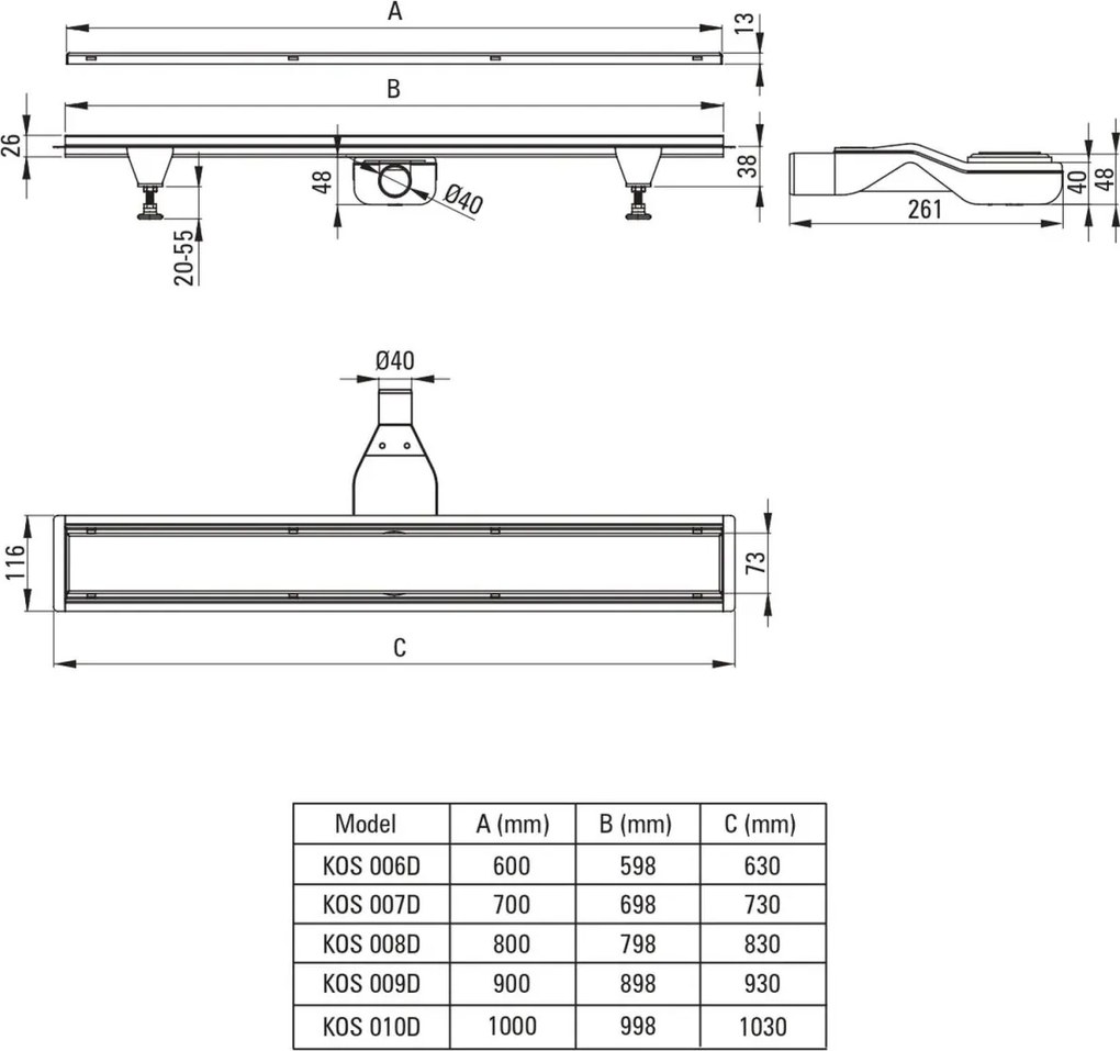 Rigola de dus reversibila, faiantabila, 70 cm, auriu periat, cu sifon inclus Deante 700 mm