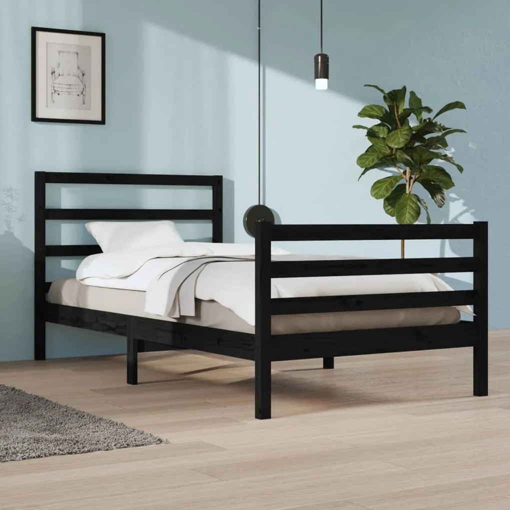 3105000 vidaXL Cadru de pat, 100x200 cm, negru, lemn masiv de pin