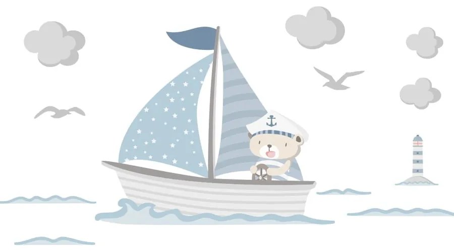Autocolante de perete pentru camera copiilor Ambiance Captain Teddy, albastru