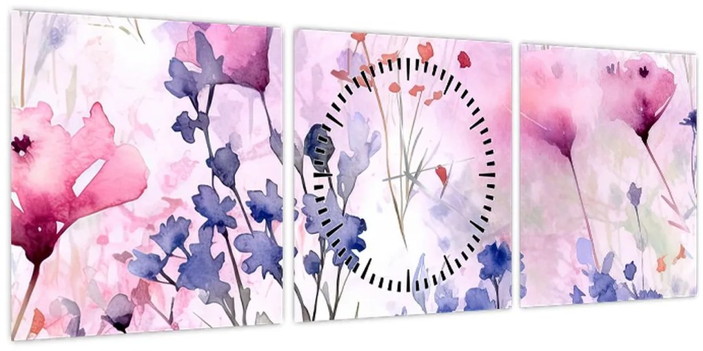 Tablou - Acuarelă pajiște (cu ceas) (90x30 cm)