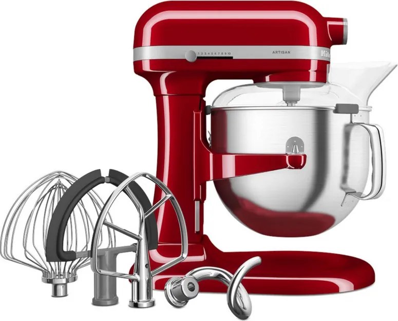 Mixer planetar KitchenAid Artisan 5KSM70SHXEER, 375 W, 6.6 L, 10 viteze, ridicare bol, roșu