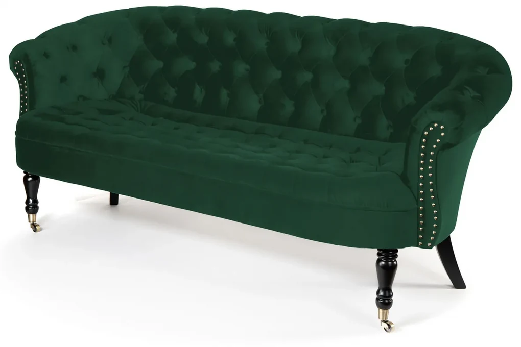 Canapea 3 locuri Filip Chesterfield, verde, 196x82x82 cm