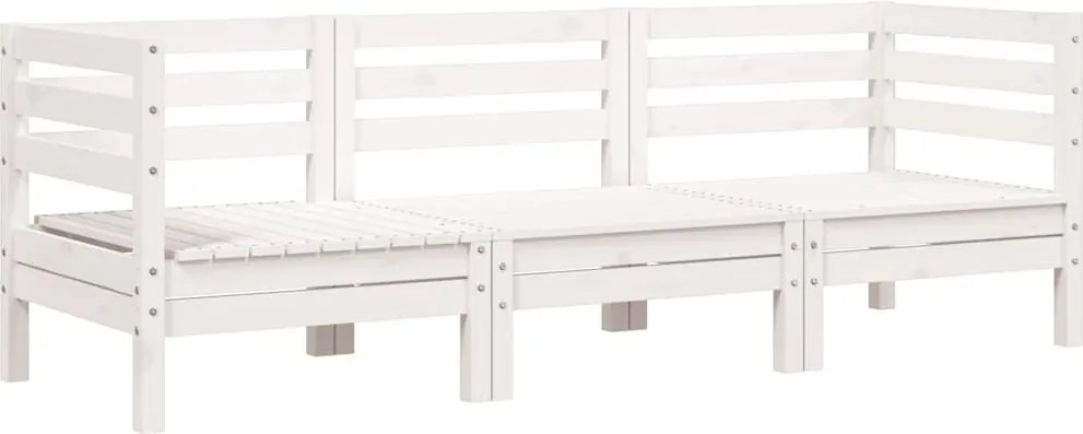 vidaXL Canapea de grădină cu 3 locuri, alb, lemn masiv de pin