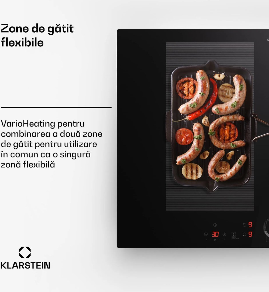Klarstein Delicatessa 70 Flex, plită cu inducție încorporabilă, 4 zone, 7000 W, sticlă ceramică.