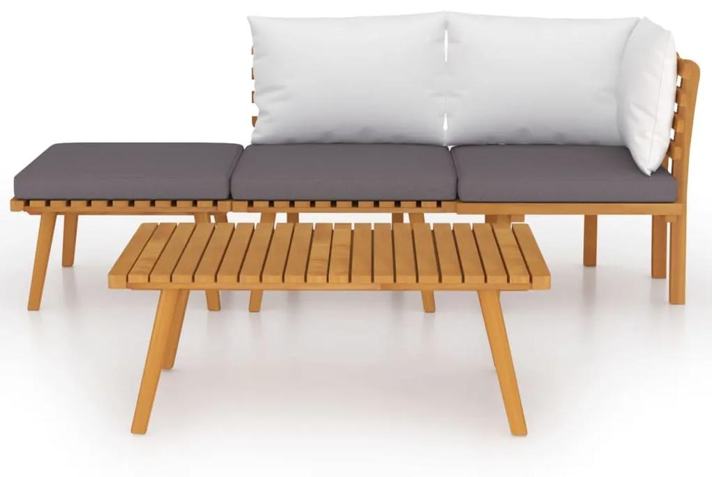 Set mobilier de gradina cu perne, 4 piese, lemn masiv acacia colt + mijloc + suport pentru picioare + masa, 1