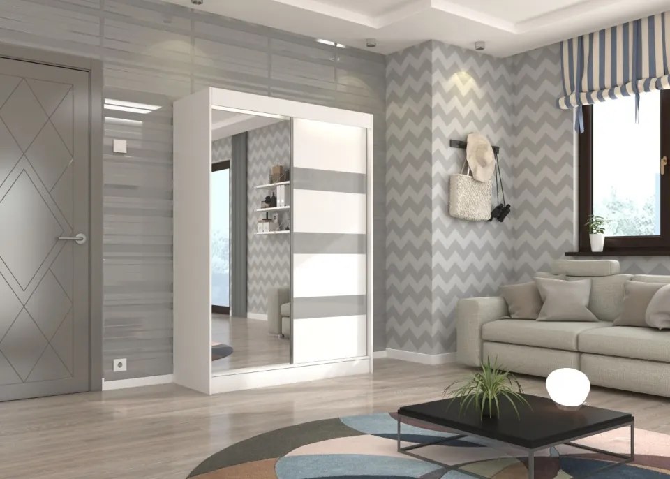 Dulap cu usi glisante si oglinda Toura, ADRK Furniture (Dimensiuni: 120x215 cm, Culoare: Craft / Ciocolată Lacobel)