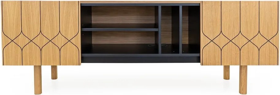 Masă TV neagră/în culoare naturală cu aspect de lemn de stejar 175x60 cm Porto – Woodman