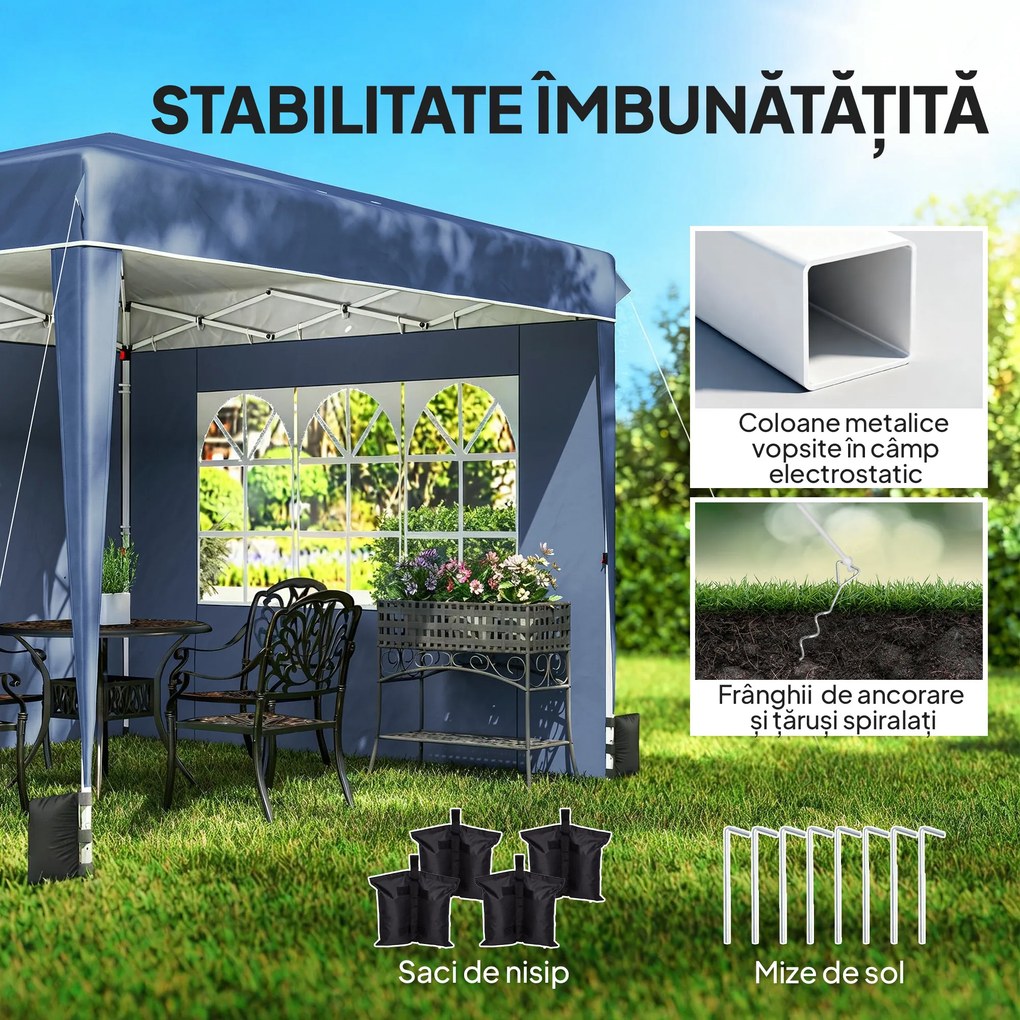 Outsunny Pavilion 3x3 m Pliabil Pop Up cu Înălțime Reglabilă, Pavilion de Grădină cu Pereți Laterali, Saci de Nisip, Geantă de Transport, UV50+, pentru Exterior Camping Petreceri, Albastru Închis | Aosom Romania