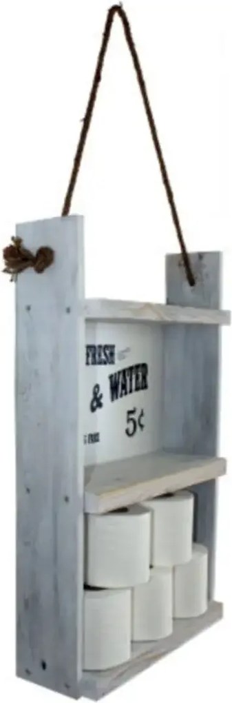 Resigilat:Raft din lemn cu sfoara Farmhouse Homs, 60 x 40 x 13 cm, alb antic