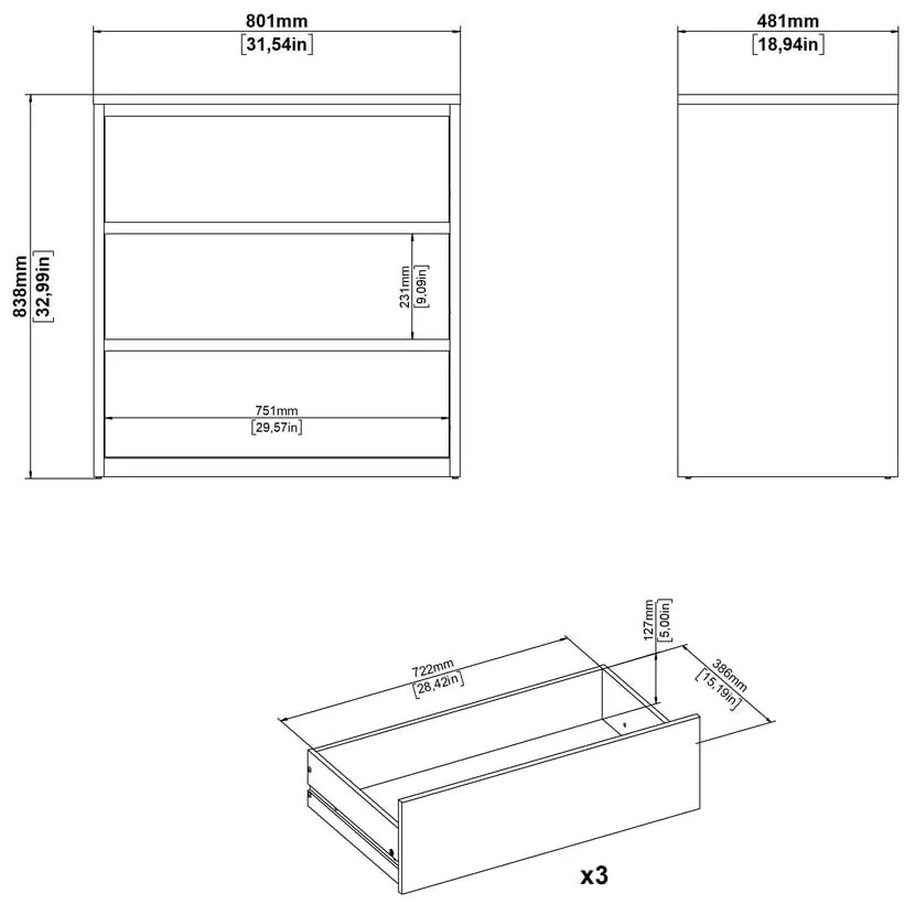 Comodă albă-în culoare naturală cu aspect de lemn de stejar 80x84x48 cm Next – Tvilum