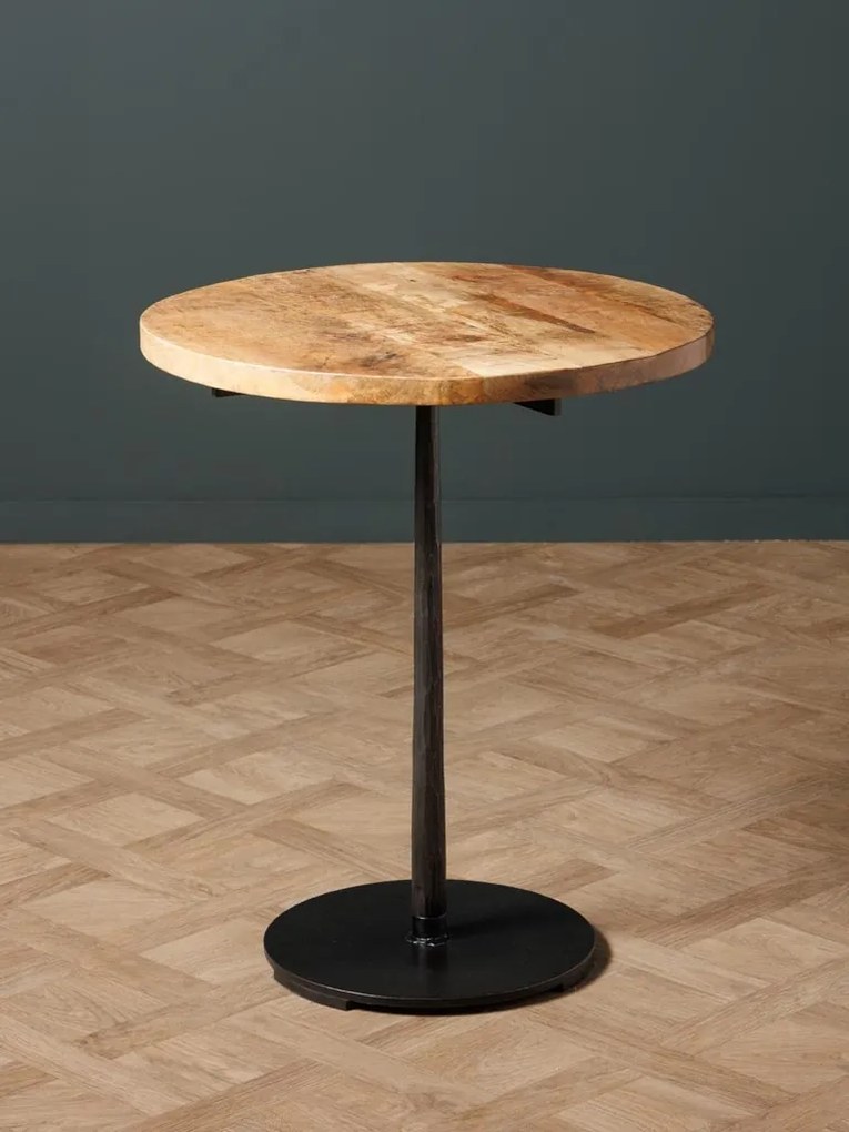 Măsuță laterală rotundă din lemn de mango și metal, natur, cu picior central negru și bază disc, 61 x 50 cm, „Ava”