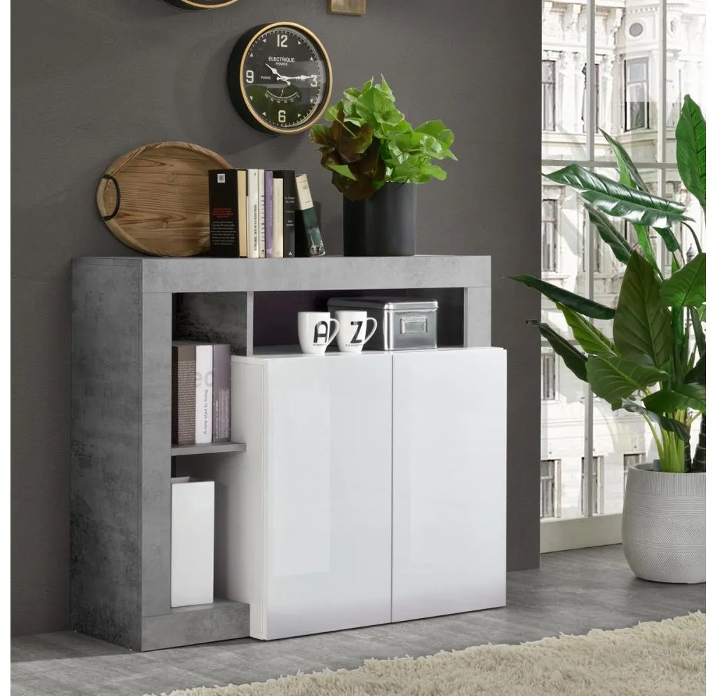 Comodă LENOR albă/gri, cu efect beton