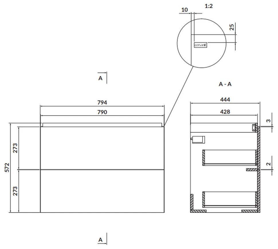 Dulap baie suspendat Cersanit Larga pentru lavoar 80, gri, montat Gri, 800 mm