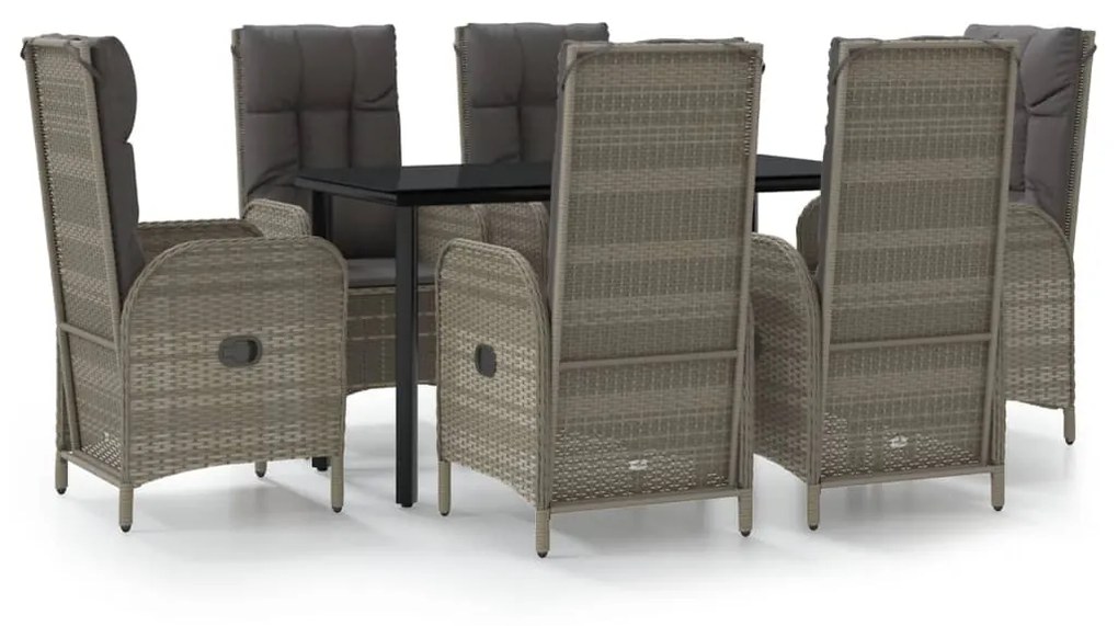 3185200 vidaXL Set mobilier de grădină cu perne, 7 piese, negru/gri, poliratan