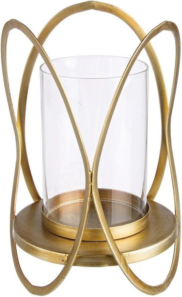 Suport lumanare metal auriu sticla Adhira Ø 19.5 cm x 39 h