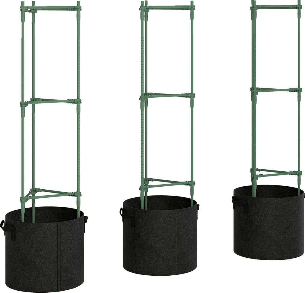 Outsunny Patură înălțată cu suport pentru cățărători saci 83,7 litri set de 3 jardiniere triunghiulare suport roșii 35 x 35 x 120 cm | Aosom Romania