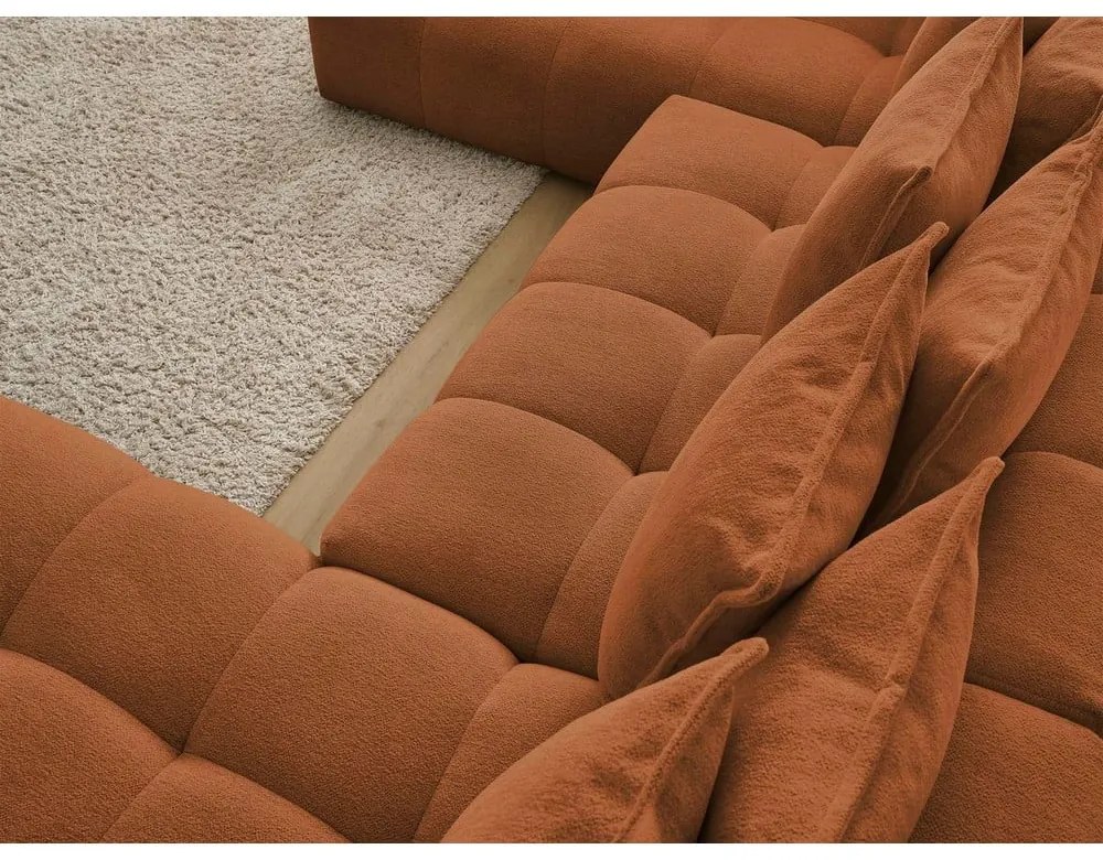 Colțar teracotă extensibil/cu spațiu de depozitare cu tapițerie din chenille (cu colț pe partea stângă/în formă de "U") Everest – Bobochic Paris