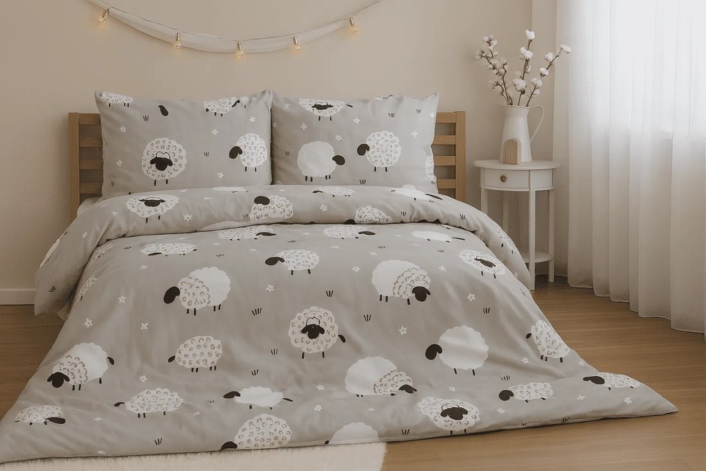 Lenjerie de pat din polibumbac SHEEPS, bej Dimensiune lenjerie de pat: 70 x 90 cm | 140 x 200 cm