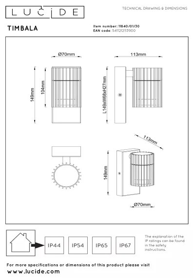 Lucide 11840/01/30 - Aplica de perete pentru exterior TIMBALA 1xGU10/7W/230V IP44