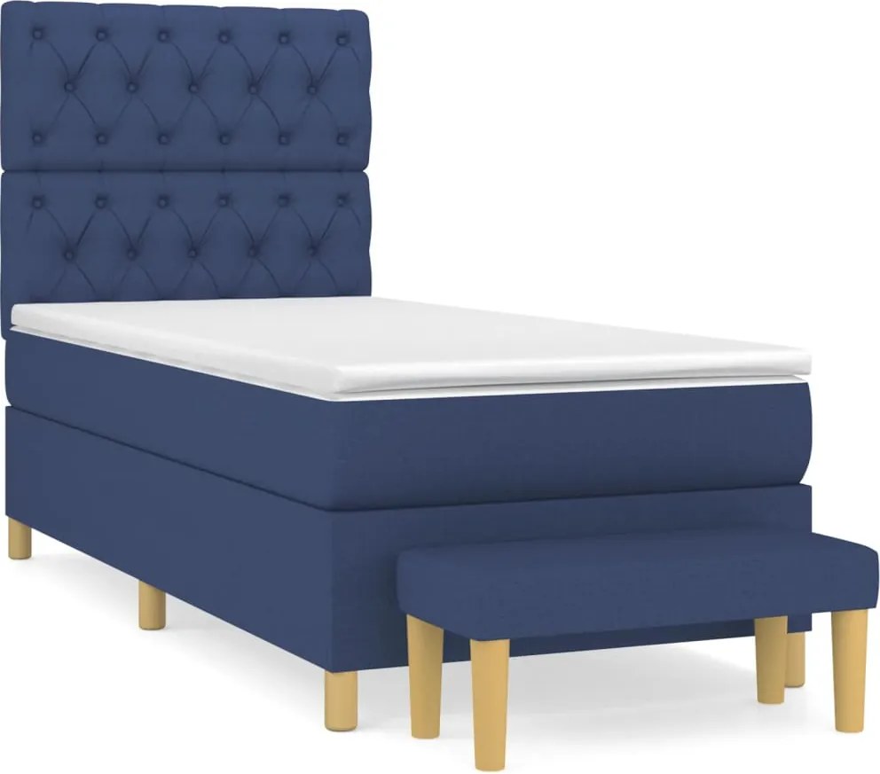vidaXL Pat box spring cu saltea, albastru, 80x200 cm, textil