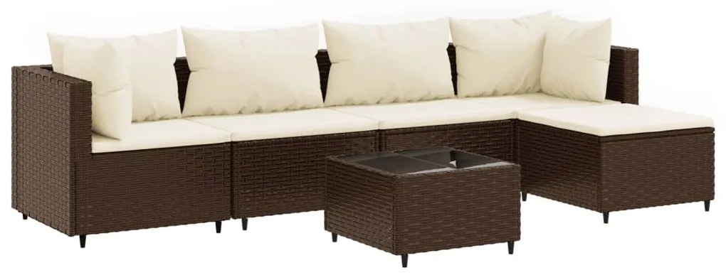 3308065 vidaXL Set mobilier de grădină cu perne, 6 piese, maro, poliratan