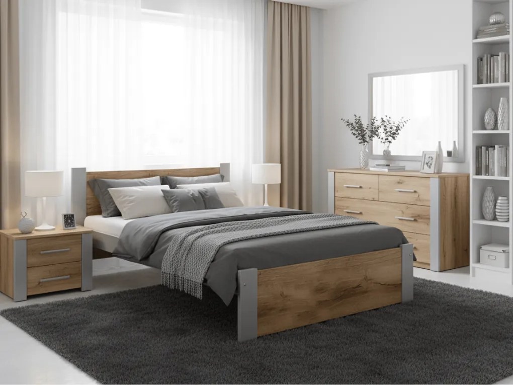 Pat de o persoana IKAROS 90 x 200 cm, stejar artisan/gri Saltele: Cu saltele Sommera 18 cm, Somiera pat: Cu lamele drepte