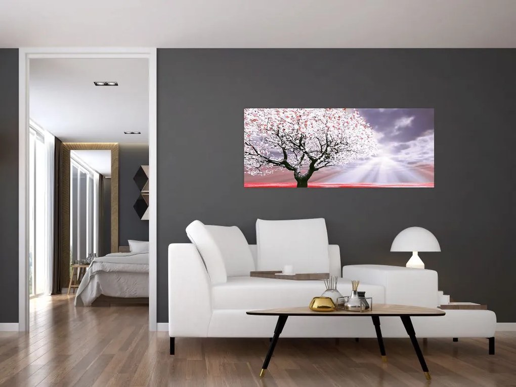 Tablou cu pomul roșu (120x50 cm)