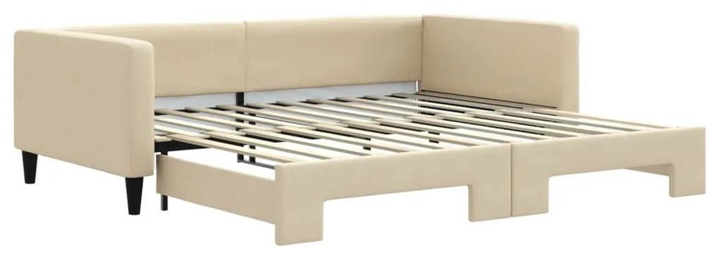 3196587 vidaXL Pat de zi cu extensie, crem, 100x200 cm, textil