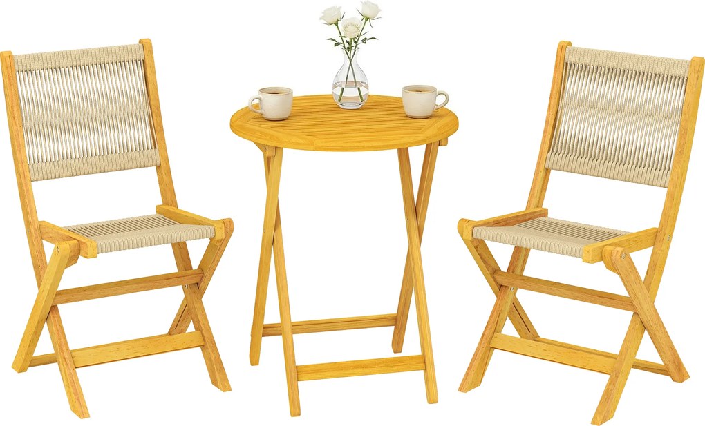 Outsunny Set mobilier balcon 3 piese Polyrattan lemn pliabil Set mobilier grădină cu masă 2 scaune, respirabil | Aosom Romania