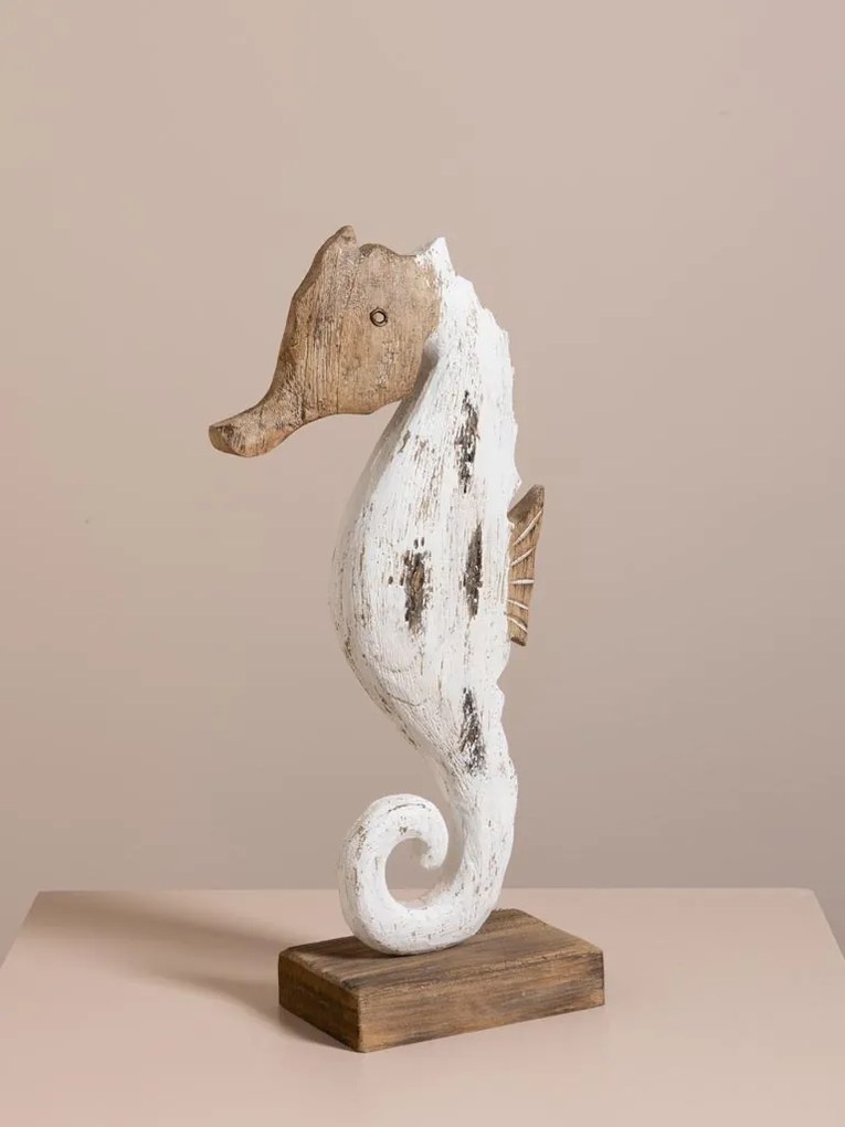 Decorațiune căluț de mare din lemn de paulownia, H44 cm