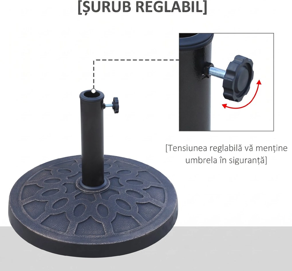 Outsunny Bază Rotundă pentru Umbrelă de Ø38 mm și Ø48 mm cu Mâner, Ø45x33 cm, Bronz | Aosom Romania