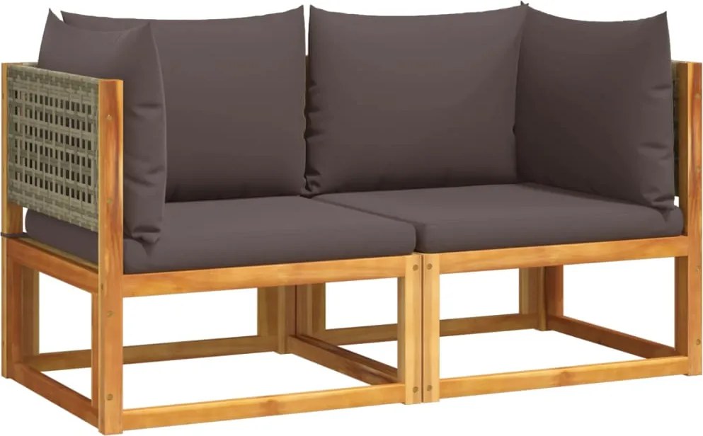 vidaXL Canapea de grădină de colț cu perne, 2 buc., lemn de salcâm și ratan