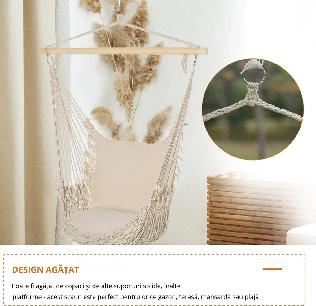 Outsunny Hamac Shabby Chic din Franghie pentru Interior și Exterior, Design Elegant, Alb, Perfect pentru Relaxare | Aosom Romania
