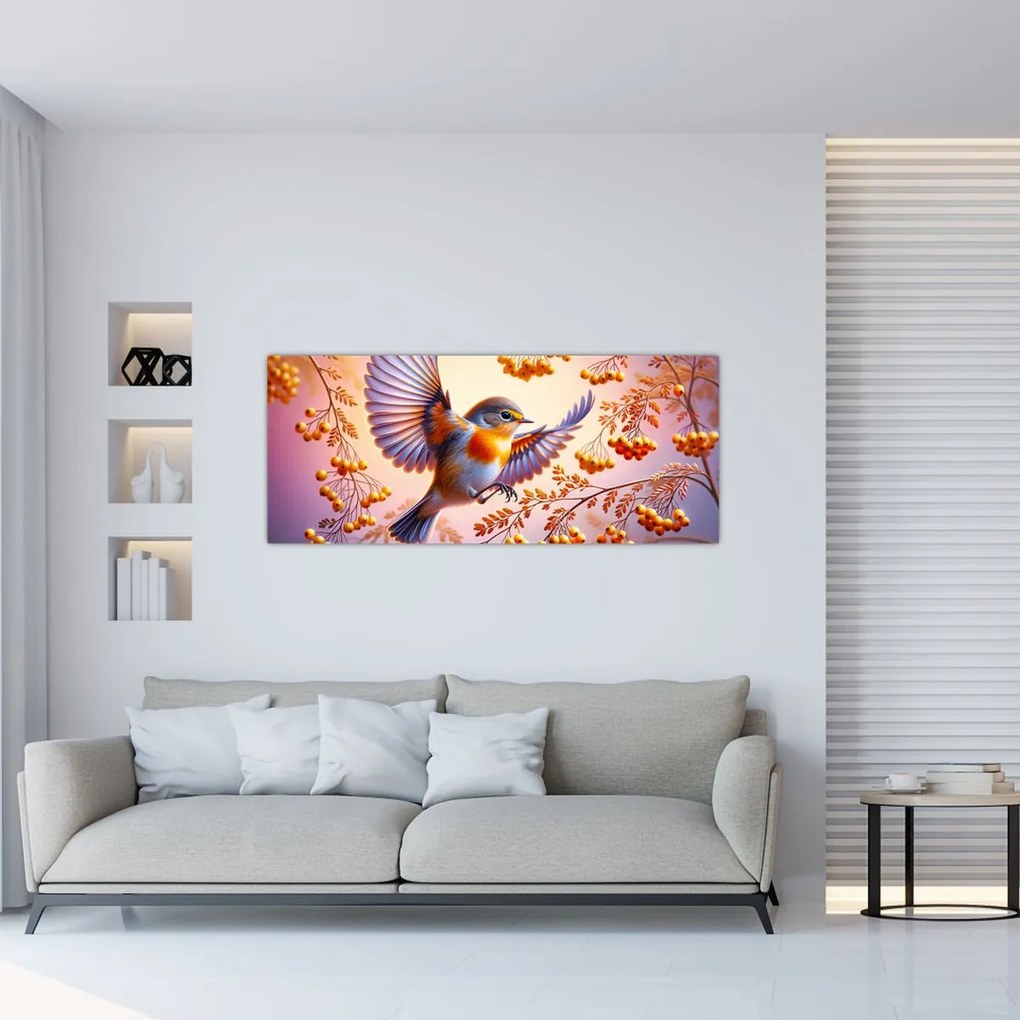 Tablou - Pasăre cu scoruș (120x50 cm)