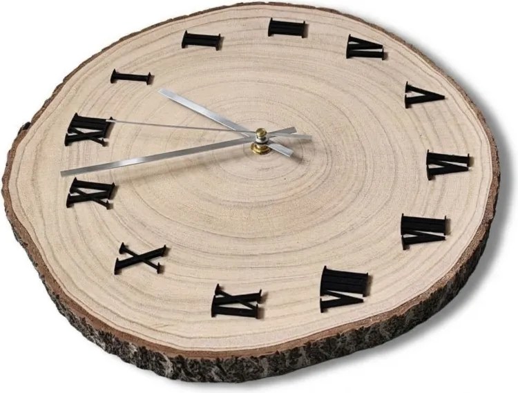 SENTOP | Ceas de perete din lemn cu cifre romane – aspect de lemn natural | KORRO