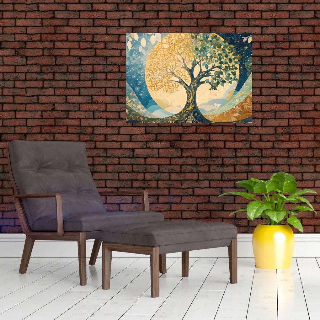 Tablou pe sticlă – Arborele vieții în lună (70x50 cm)