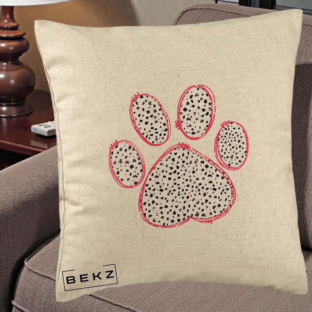 Perna Personalizata Labuta Dalmatian Roz Neon, 40x40 cm, Bej, Husa Detasabila, Perna Inclusa, BEKZ®