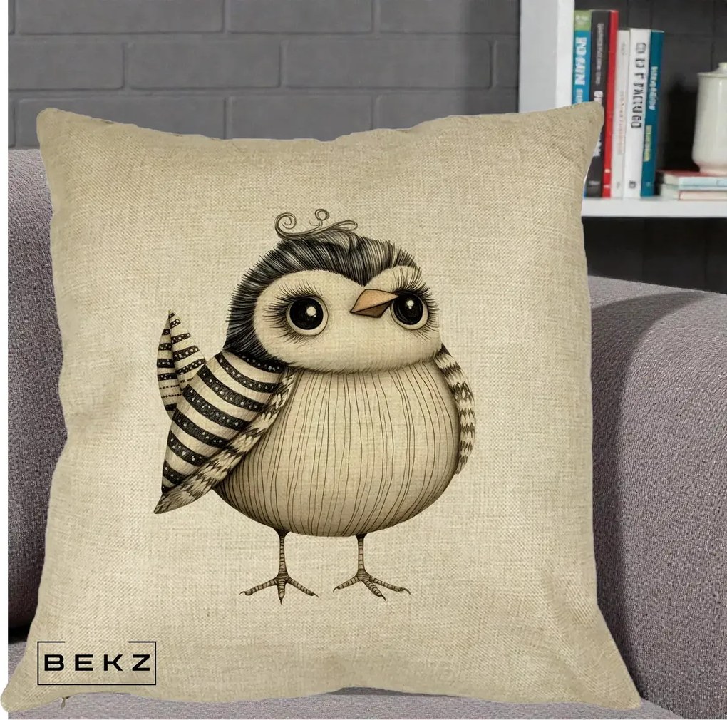 Perna Decorativa Pui Elegant Alb-Negru, 40x40 cm, Crem, Husa Detasabila, Perna Inclusa, BEKZ®