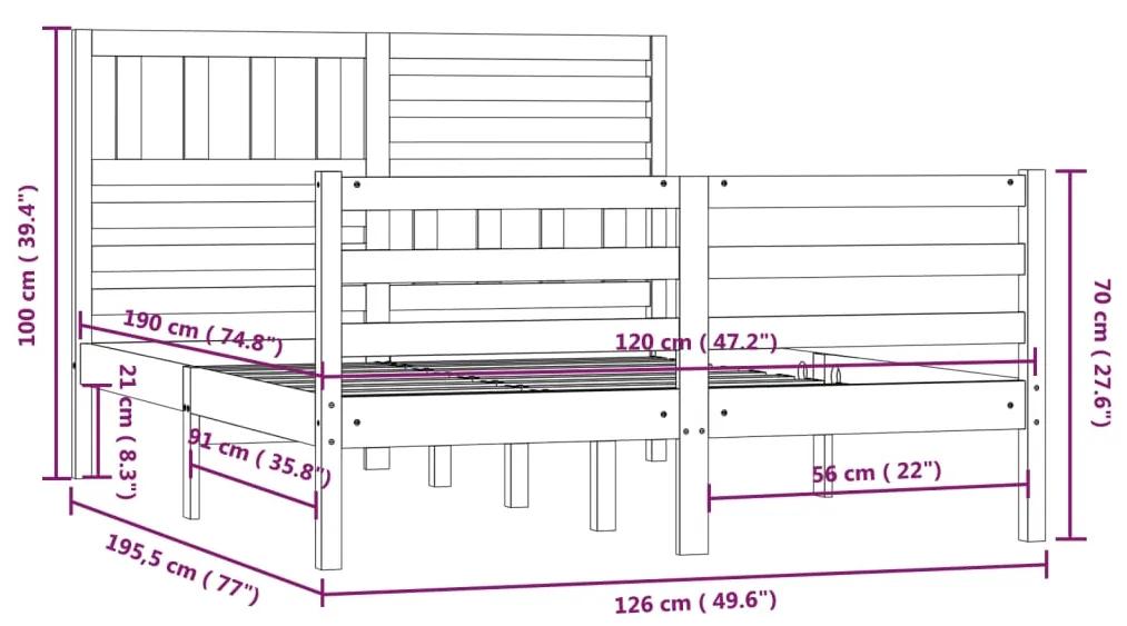 Cadru de pat Small Double 4FT, gri, 120x190 cm, lemn masiv Gri, 120 x 190 cm