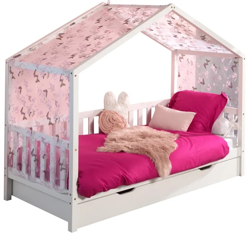 Set DALLAS în alb este format dintr-un Pat copii Vipack cu gard (90 x 200 cm), un sertar și un set textil.