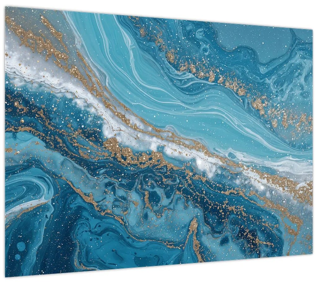 Tablou pe sticlă - Marmură bleu cu aur I. (70x50 cm)