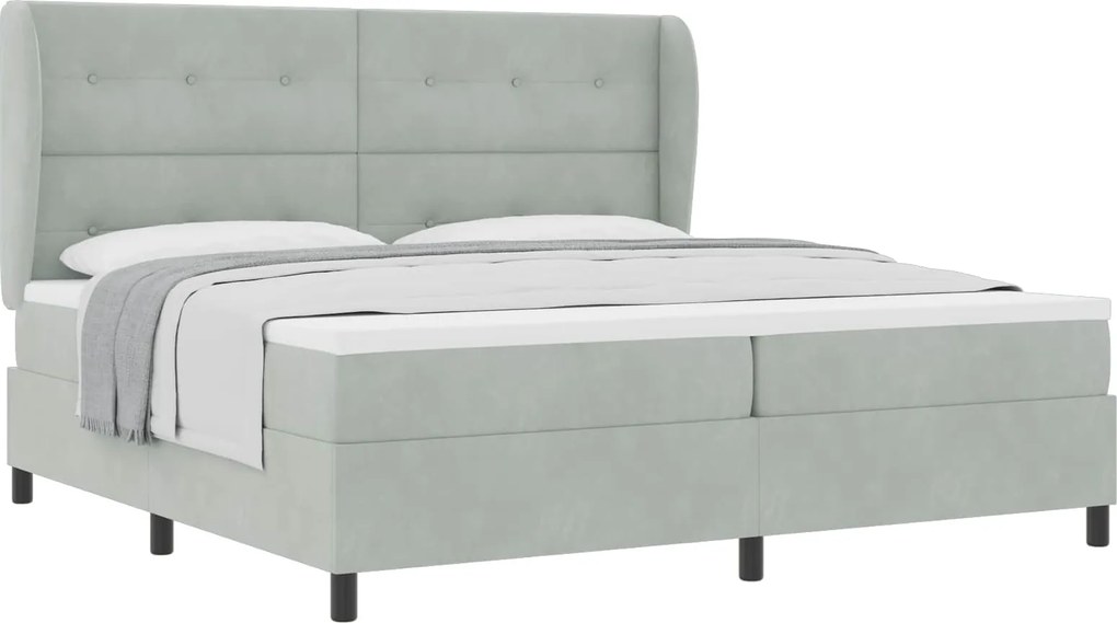 vidaXL Pat cu arcuri cu saltea Gri deschis 200 x 200 cm Catifea