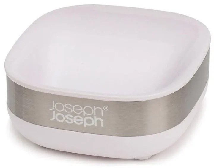 Sapuniera Joseph Joseph Slim 70533, 7.4x7.9x3.6 cm, Orificiu de scurgere, Detasabil, Alb/Inox